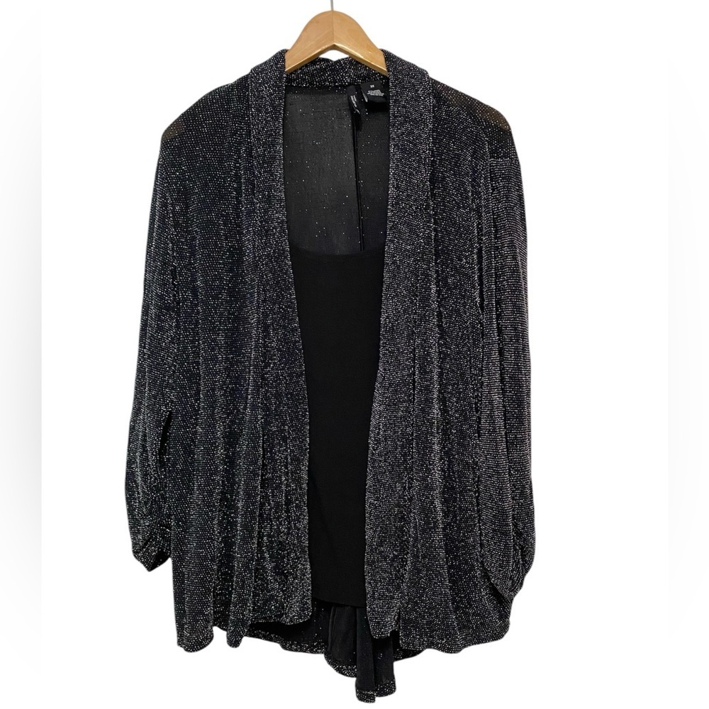 New Directions Metallic Transparent Cardigan, 2X